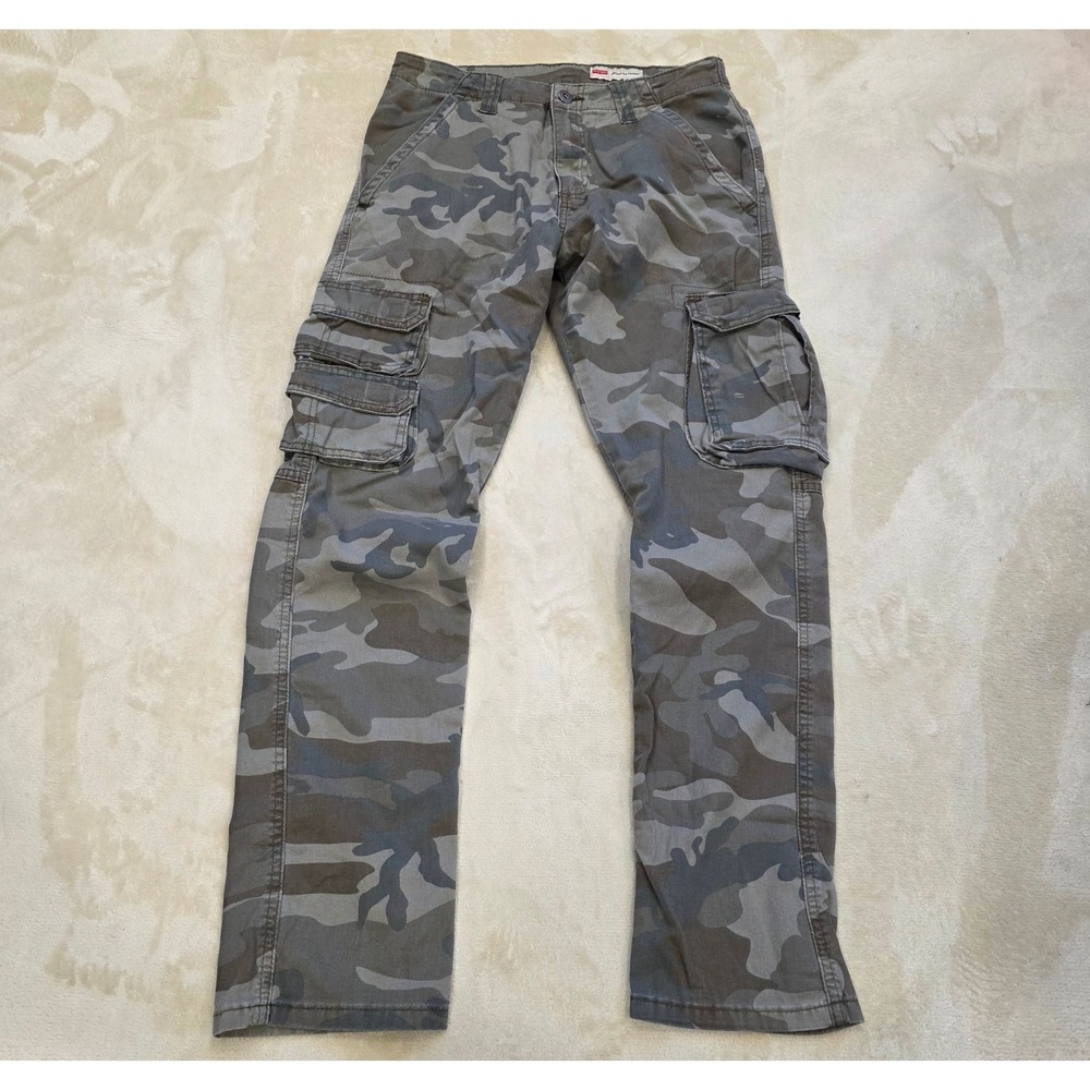 Wrangler Mens Regular Taper Cargo Pants Stretch Gray Camo 29x30 112326274 EUC